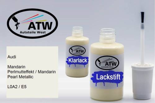 Audi, Mandarin Perlmutteffekt / Mandarin Pearl Metallic, L0A2 / E5: 20ml Lackstift + 20ml Klarlack - Set, von ATW Autoteile West.